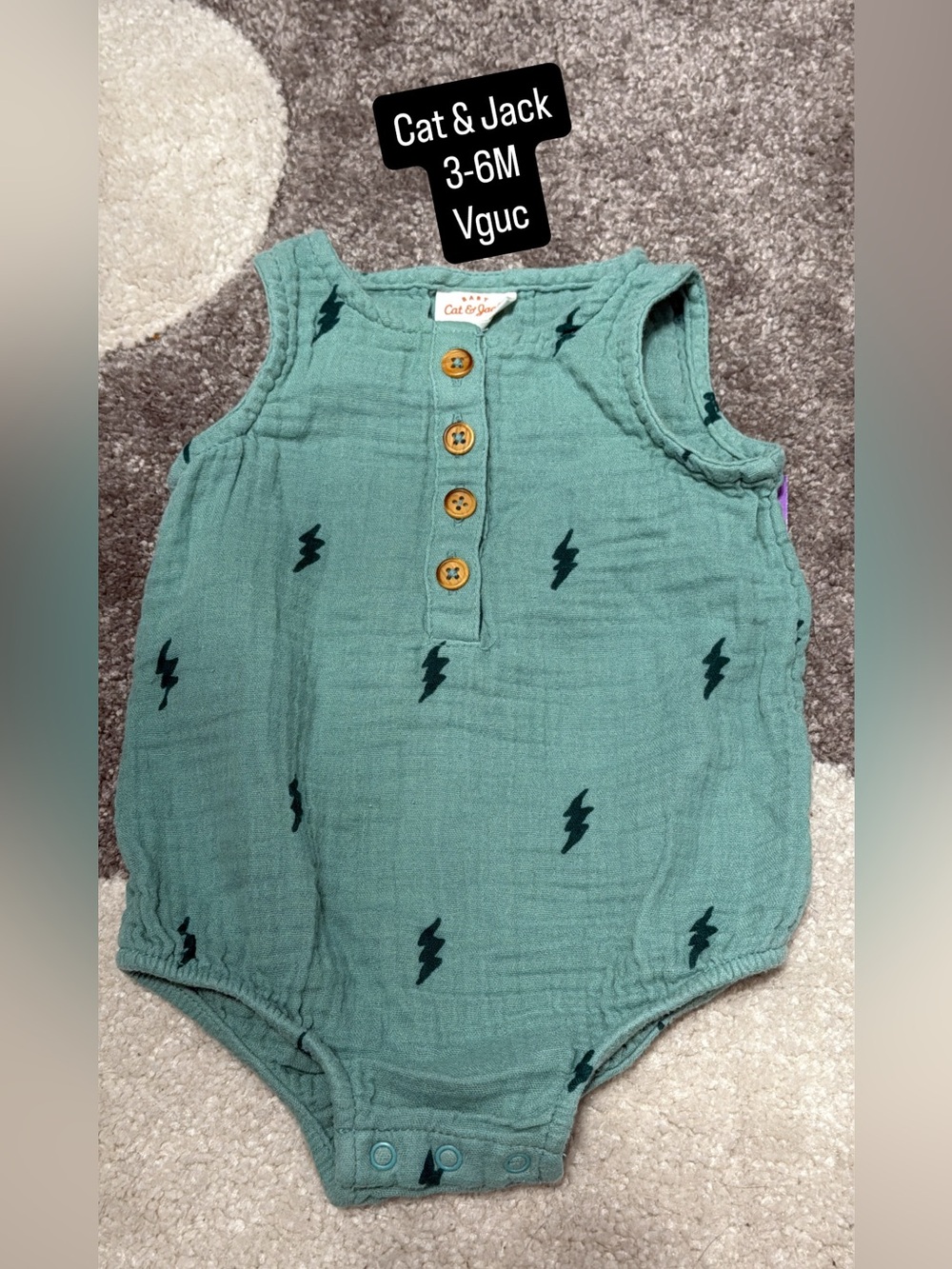 Cat & Jack Teal Green Lightning Muslin Baby Romper